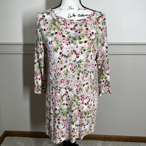 J Jill Love Linen 100% Linen Blouse Pink Green Watercolor Floral Shirt Sz Small - Picture 5 of 14